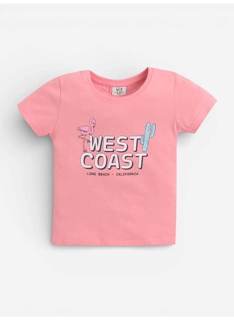 Victor And Jane  Girls West Coast Print Cotton Pajama Set – T-Shirt & Full Pants Nightwear for Women | Best Price UAE